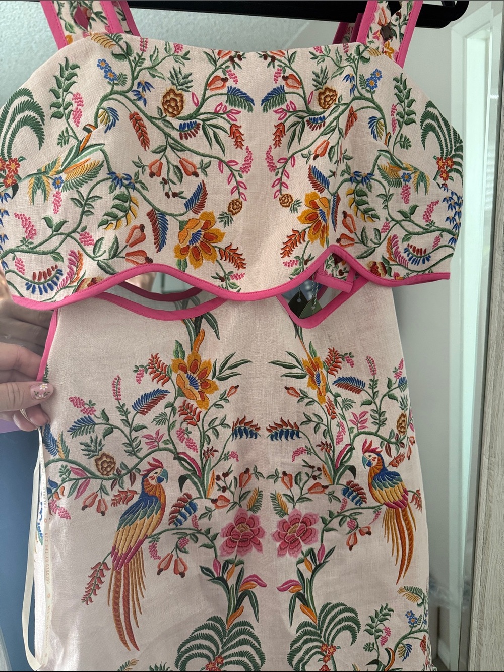 🦜 Anthropologie Farm Rio Delicate Forest Pink Floral Cut Out Dress XL - Picture 12 of 13